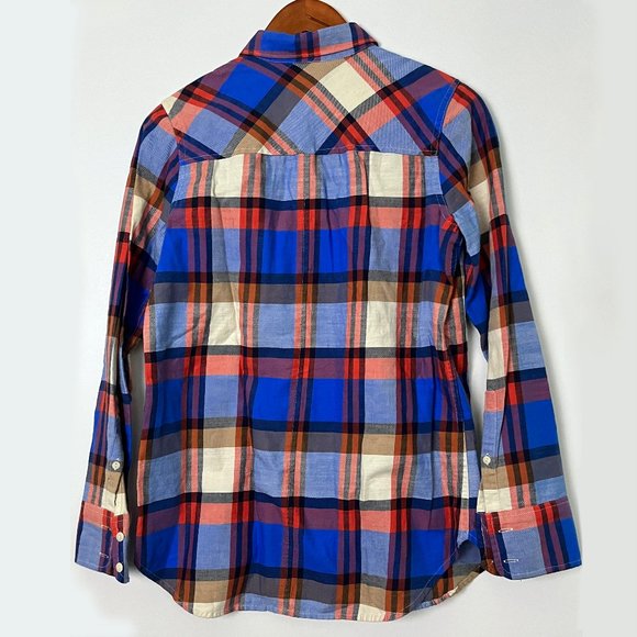 J. Crew Women's Red/Blue Pacey Plaid Classic-fit Boy button up Shirt Sz 0 - Picture 3 of 11